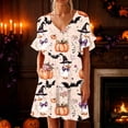 thumbnail image 2 of Stamzod Ruffled Nightgowns for Women Casual V-Neck Halloween Night Dress Pumpkin Print Short Sleeve Sleep Shirt with Pockets M, 2 of 5