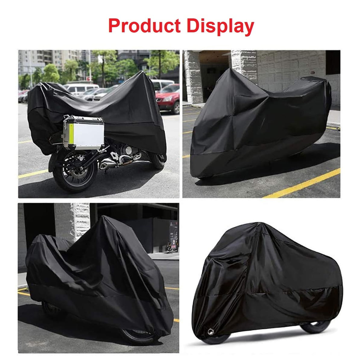 Motorcycle Cover Waterproof All Weather Universial Windproof UV Resistant Outdoor Protection with Lockholes, Black, L: 87x37x43 inch