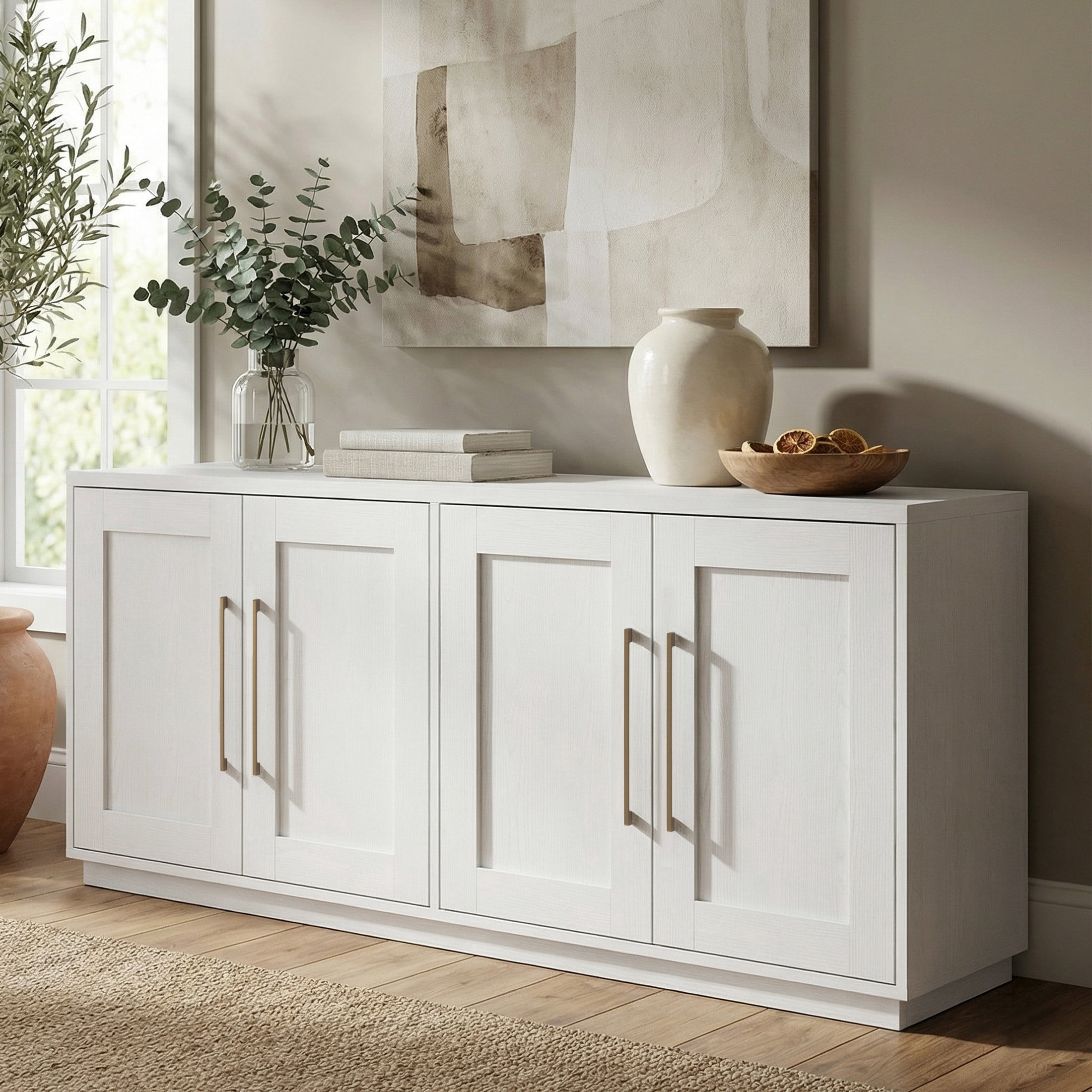 Evelyn&Zoe Modern/Contemporary 68" Wide White Buffet Table