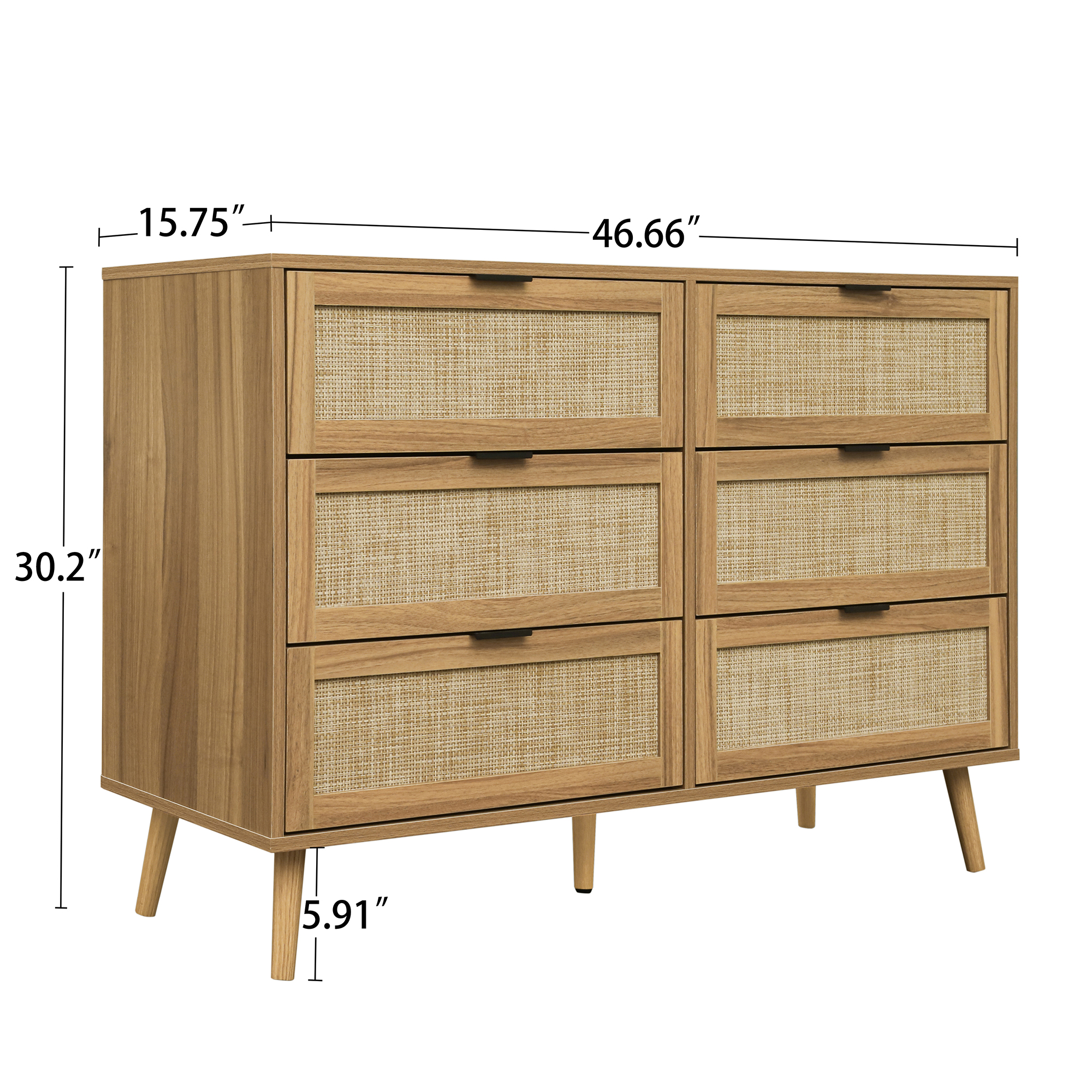 Resenkos Modern Rattan Dressers for Bedroom, 6 Drawer Dresser Organizer with Black Handles, Accent Chest of Drawer - image 3 of 18