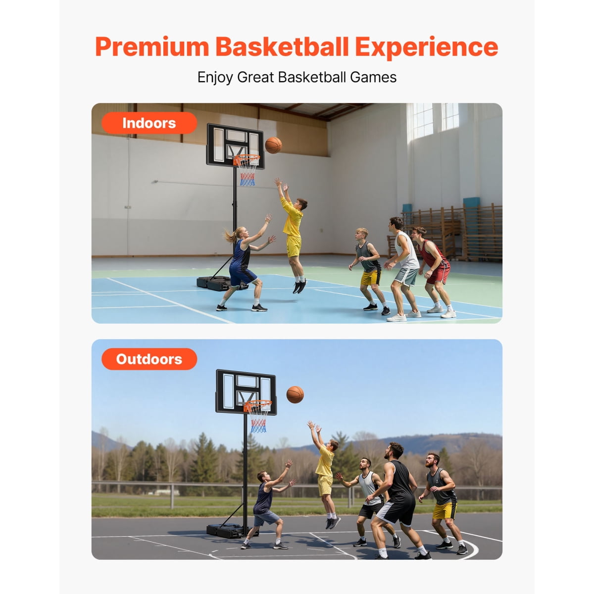 ZHICHUN Portable Basketball Hoop 4.4-10ft Height Adjustable Rolling Wheels Black for Driveway & Pool
