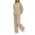 thumbnail image 5 of Zynoxe Womens Two Piece Sweatsuit Sets Solid Color Loose Crew Neck Long Sleeve Sweatshirt and Wide Leg Pants Lounge Sets for Daily Wear, 5 of 7