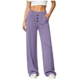 thumbnail image 3 of Women's Cotton Yoga Pants Wide Leg Straight, Mid Elastic Waist Stretchy Soft, Pockets Casual Solid Color, Lounge Workout Fitness Lounge Pants | VerBelle,Purple 2XL, 3 of 8