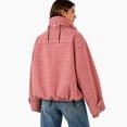 thumbnail image 4 of LNZGNM Plaid Bomber Jacket for Women Zip Up Stand Collar Long Sleeve Jackets Elastic Cuff Loose Lightweight Fall Winter Coat with Pockets,Red (L), 4 of 5