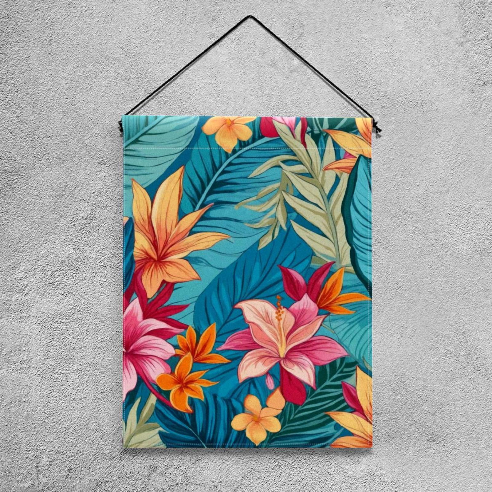 Welcome Colorful Flowers Tropical Leaves Pattern Garden Flag, Vertical Double Sided Small House Flag, Yard Farmhouse Outdoor Deck Veranda Lawn Decor 28x40 Inch