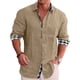 thumbnail image 1 of Camisa con botones para hombre, manga larga, cuello vuelto, patrón liso exterior, estampado interior a cuadros, camisa holgada informal suave para hombre, 1 of 6