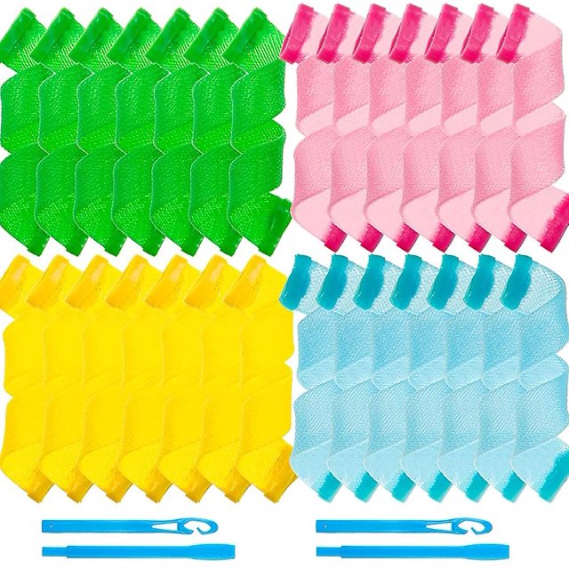 CARBONLIKE 28 rizadores de pelo sin calor, rizos en espiral, rizos sin calor, rizadores de pelo suaves mágicos, kit de peinado con 2 piezas de ganchos de peinado para la mayoría de tipos de peinados LingWen 1327534351415