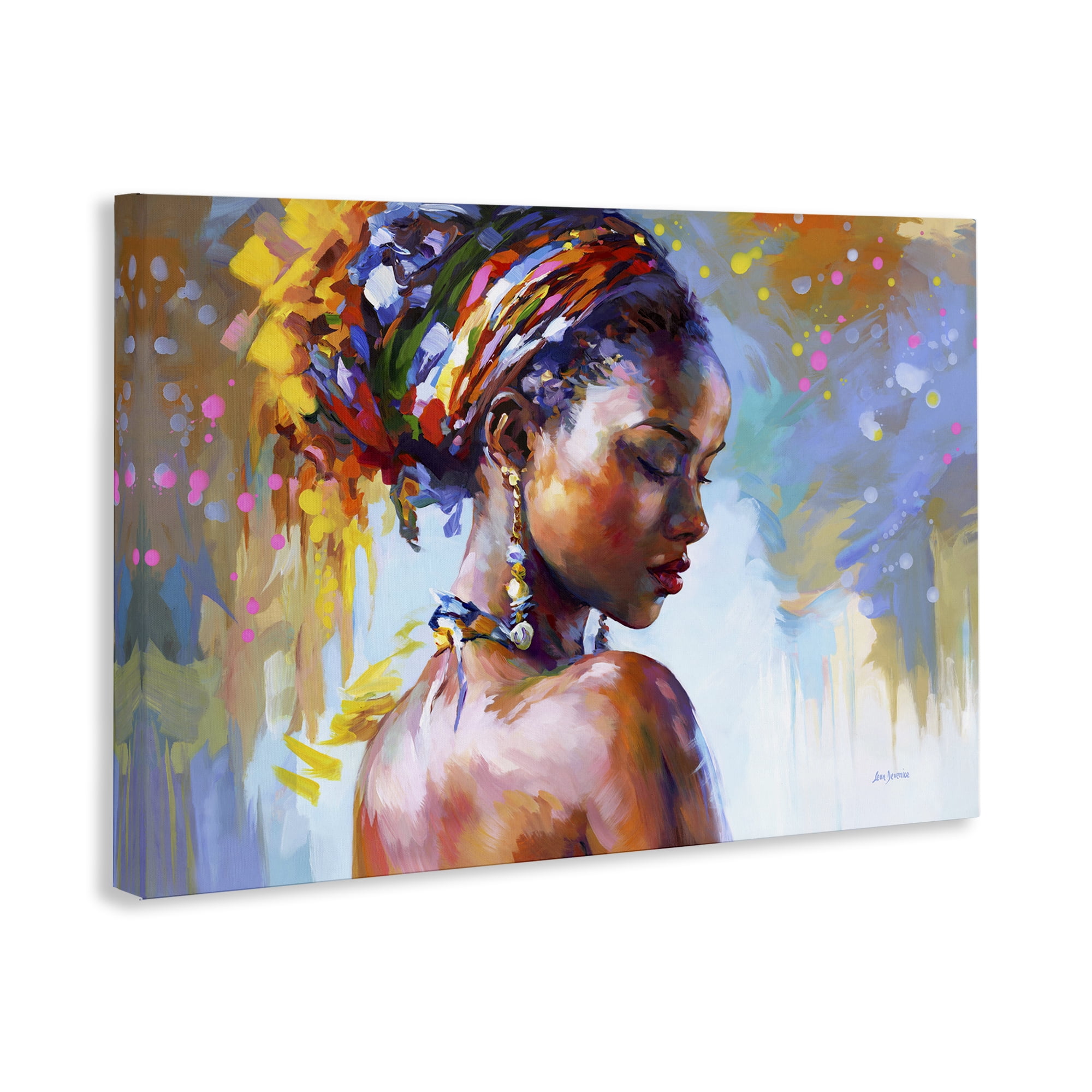Stupell Industries African Beauty Portrait People Painting Wrapped Canvas Art Print Wall Art, 36 x 24