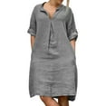 thumbnail image 2 of BSDJILFG Summer Casual Dresses for Women 2025 ,Long Sleeve Linen Maxi Dress,Button Up V-Neck Collar Beach Sundresses, 2 of 8