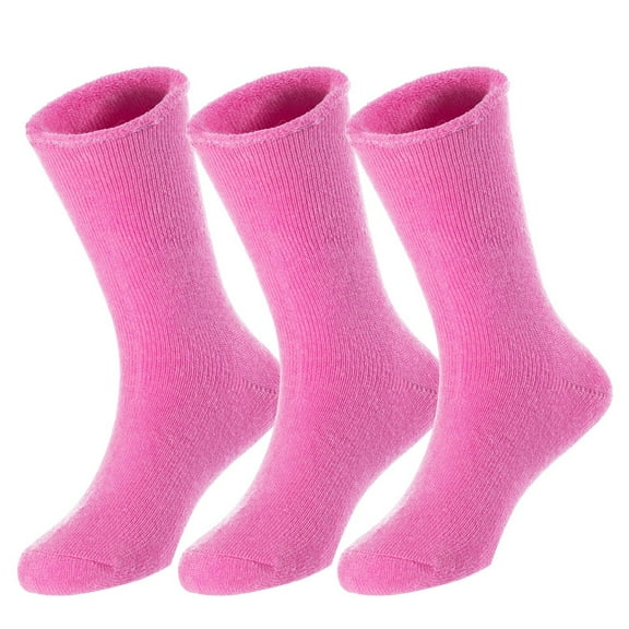 Lian LifeStyle Fantastic Children's 3 Pairs Wool Crew Socks Super Comfortable, Soft, and Durable LK0601 Size 9Y-11Y Rose