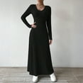 thumbnail image 2 of 2025 Women's Fashion Trendy Fall Long Sleeve Dresses Ruched Flowy Elegant Modest Solid Color Casual Beach Maxi Dress With Pockets, 2 of 2