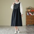 thumbnail image 4 of Conjunto de dos piezas de camisa y falda de manga larga de algodón y lino versátil con vestido de chaleco con bordado artístico pesado retro de otoño, 4 of 5