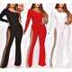 thumbnail image 5 of Mono ajustado de manga larga con un hombro para mujer, mono con diamantes de imitación, pantalones largos de pierna ancha, mamelucos brillantes, ropa para discoteca, 5 of 5