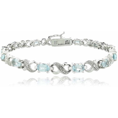 Sterling Silver Blue Topaz and Diamond Accent Infinity Adjustable Bracelet 
