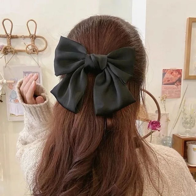 Horquilla con lazo para el pelo de tela para mujer, pinzas para el pelo con cinta, tocado, lazo blanco y negro, Clip superior, accesorios de joyas para el cabello femenino