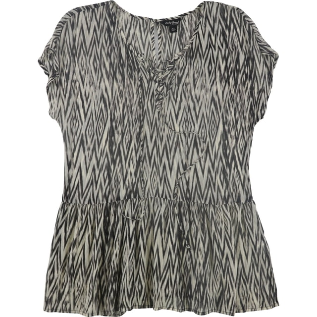 Lucky Brand Blusa estampada con peplum para mujer, marrón, XS
