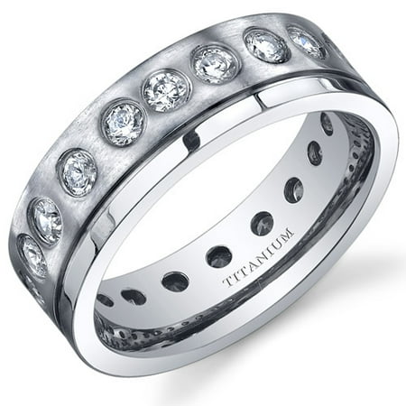 Men's 7mm Cubic Zirconia Eternity Wedding Band Ring in Titanium