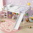 thumbnail image 2 of Miniyam Twin Size Kids Loft Bed with Slide, Guardrails, Ivory white, 2 of 8