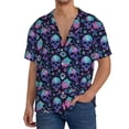 thumbnail image 7 of Lsque Flower Blue Skull print Men's Cuban Collar Short Sleeve Shirt Summer Beachwear Casual Button Down Fashionable Vacation Leisure Shirt-Large, 7 of 7