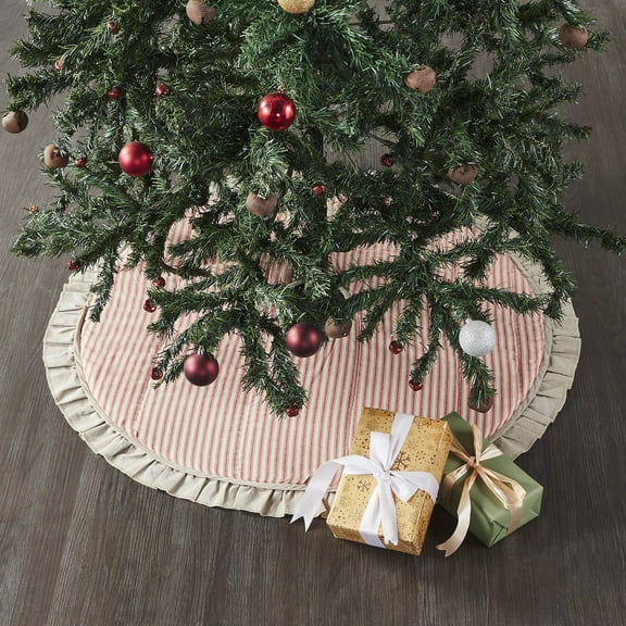 VHC Brands Sawyer Mill Red Ticking Stripe Tree Skirt 36