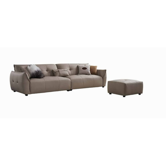 American Eagle EK-D837-LG-SET Light Gray Top Grain Leather Long Sofa Ottoman Set
