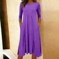 thumbnail image 6 of Meichang 3/4 Sleeve Women's Dress Casual Flowy A-Line Midi Dresses with Pockets Crewneck Loose Fit Vocation Beach Dress Party Wedding Guest Dress, 6 of 6