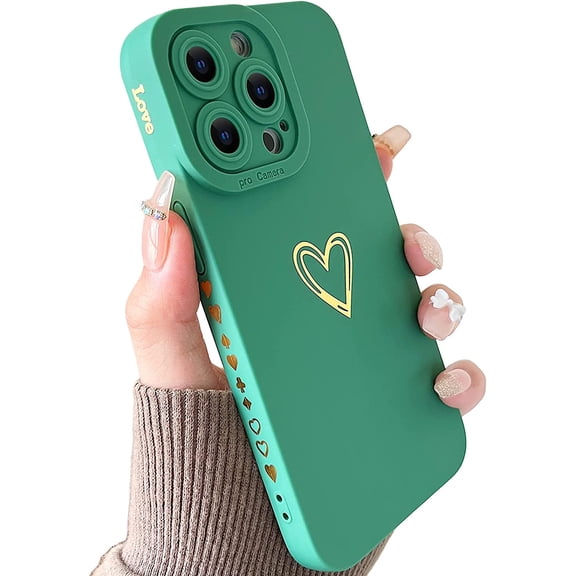 Compatible with iPhone 13 Pro Max Case, Gold Heart Pattern Soft Liquid Silicone Shockproof Case for Women Girls Side Cute Plated Heart Pattern Slim Phone Case (Wine Red)