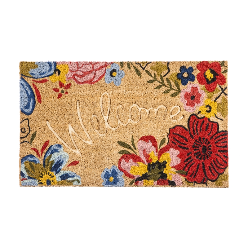 Evergreen Floor Mat Floral Debossed Coir Mat, 28'' x 16
