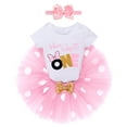 thumbnail image 4 of IBTOM CASTLE Baby Girls Half Birthday Outfit Polka Dots Half Way to One Romper Tutu Skirt Headband Cake Smash Clothes for Photo Shoot 6 Months Pink, 4 of 8