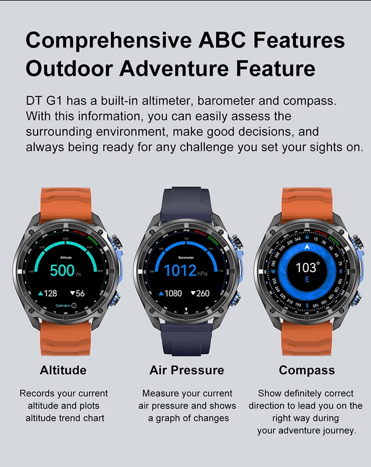Laatikui DTG1 Smart Watch GPS Compass Fitness Tracker 3ATM Waterproof Mobile Smart Watch