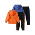 thumbnail image 3 of Fdqin Boys Hoodies Fall Outfits 4 Pcs Colorblock Letter Print Sweatshirt and Jogger Pants Set Winter Pullover Sweatsuit Orange Blue 7-8 Years, 3 of 9