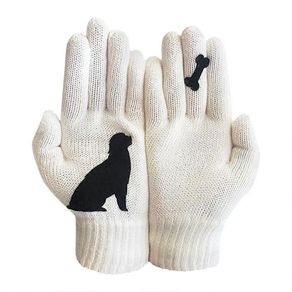 Bibifish Womens Knitted Gloves Trendy Dog Pattern Gloves Black Solid Color Comfy Soft Knitted Daily Wear Outdoor Activities Gloves
