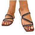 thumbnail image 5 of Women's Rhinestone Strappy Open Toe Slide Sandals Slip on Casual Flat Sandals Seaside Vacation Summer Black 6, 5 of 8