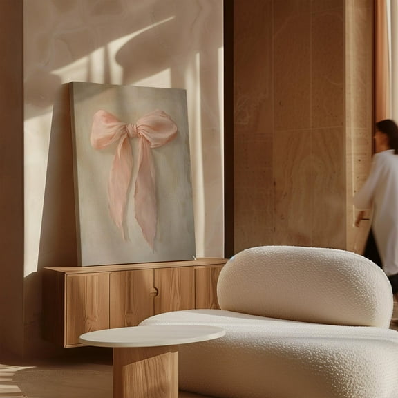 Soft Pink Ribbon Art, Vintage Bow Wall Decor, Pastel Aesthetic Art Print For Nursery Or Bedroom Wall Art, Modern Wall Decor, 8x12 UNFRAMED