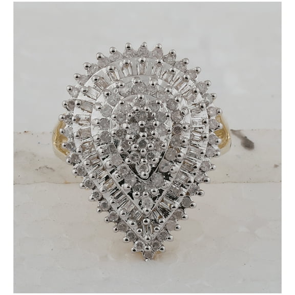 10K Yellow Gold Womens Round Diamond Teardrop Cluster Ring 7/8 Cttw, Womens Size: 5-10