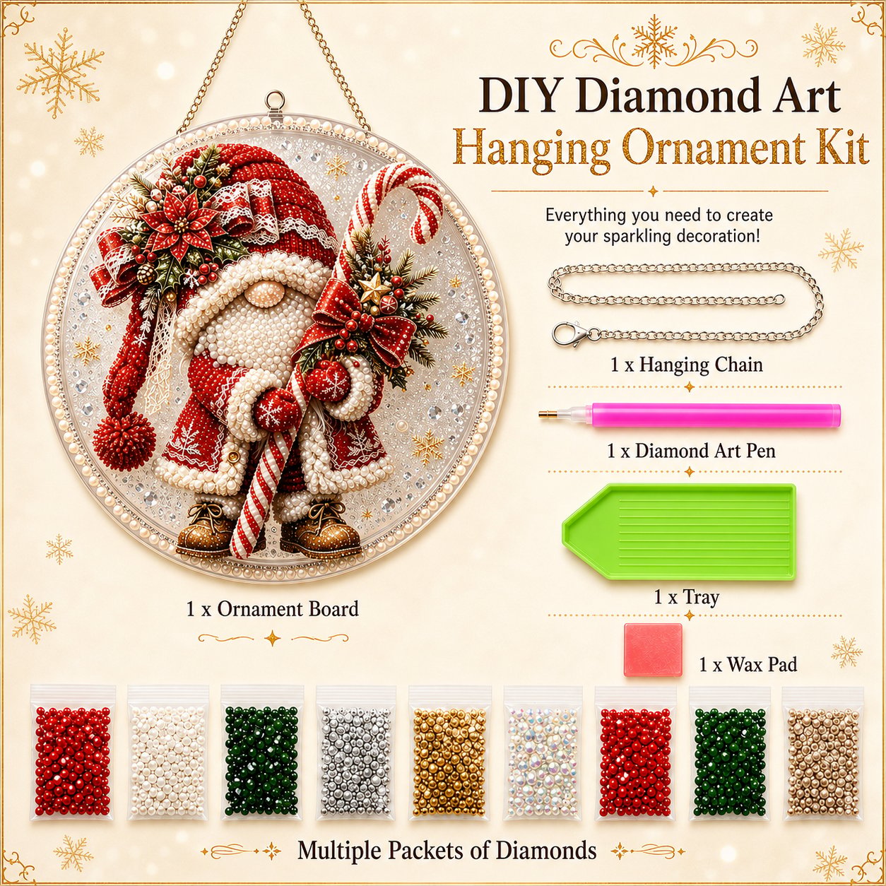 thumbnail image 3 of DIY Christmas Gnome Diamond Art Ornament Kit - Hanging Wall Decor for Adults, Festive Indoor Christmas Decoration & Easy Craft Kit, 3 of 7