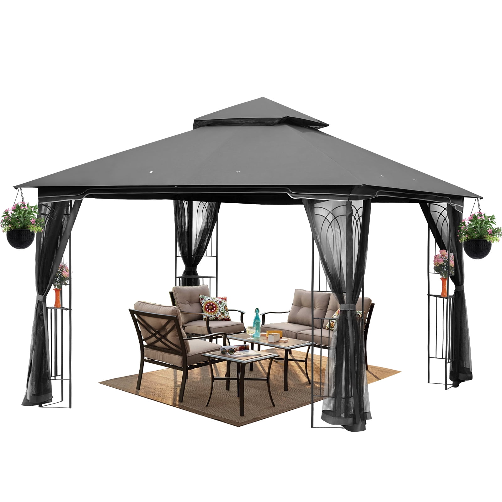 AVAWING 10 x 10FT For Backyard Easy Assemble Outdoor Gazebo Patio Double Waterproof Soft Top Canopy Chocolate Walmart