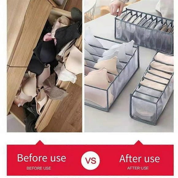 Organizador de ropa interior, sujetadores y calcetines, organizador de cajones lavable y plegable (blanco crema - 11 compartimentos)