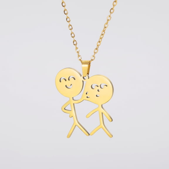TEAMER Unisex Pinching Face Stickman Pendant Necklace with Stainless Steel Chain Choker