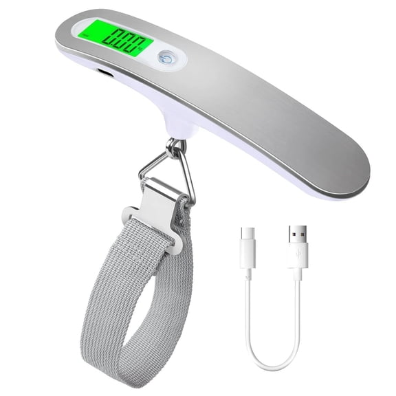Rechargeable Digital Travel Scale with Strap for Luggage Suitcase Baggage Weighing, Weight Max up to 110 Lbs/50kg & LCD Display Screen Design,USB Type-C Port (white knit)