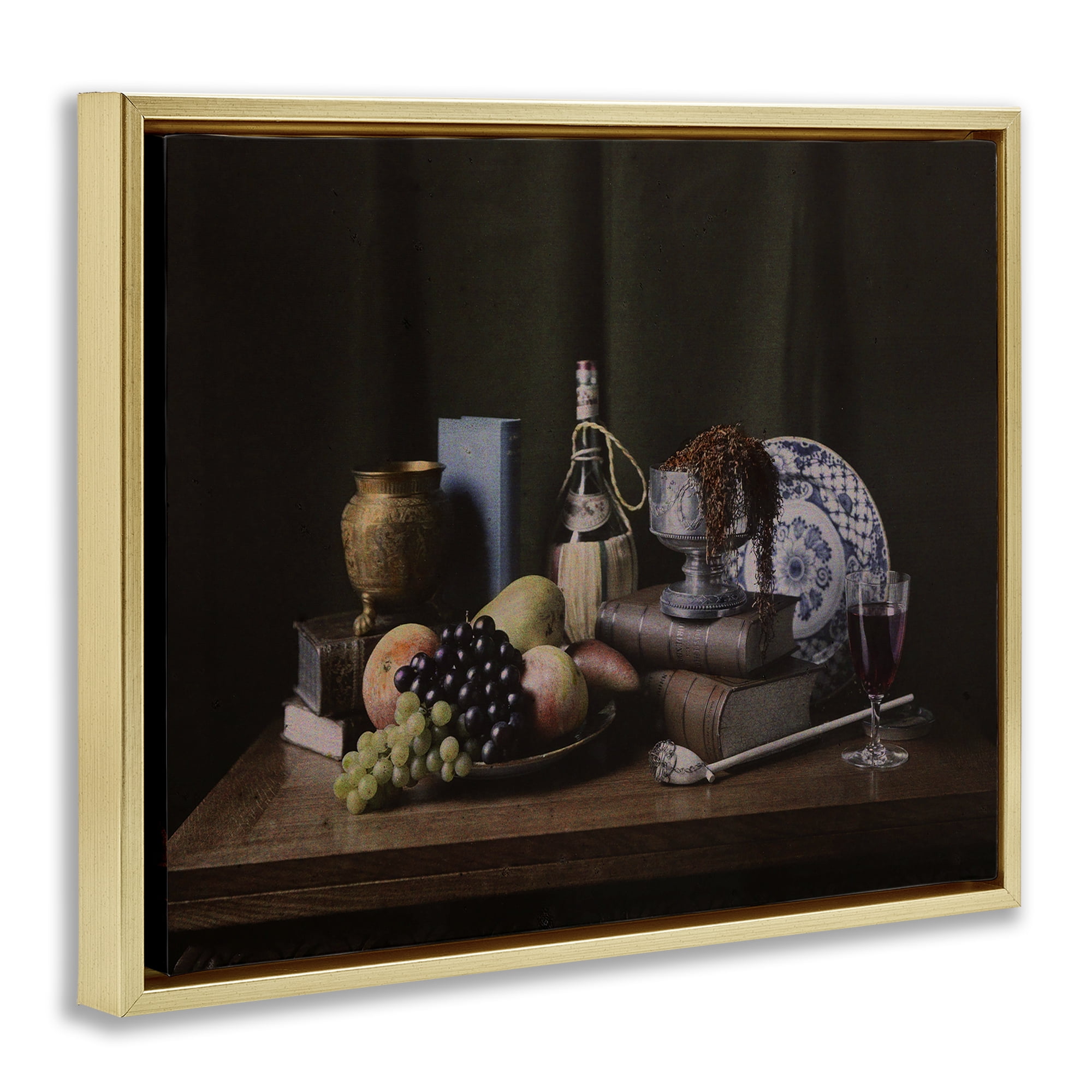 Stupell Industries Dark Vanitas Still Life Food & Beverage Photography Gold Floater Framed Canvas Art Print Wall Art, 31 x 25