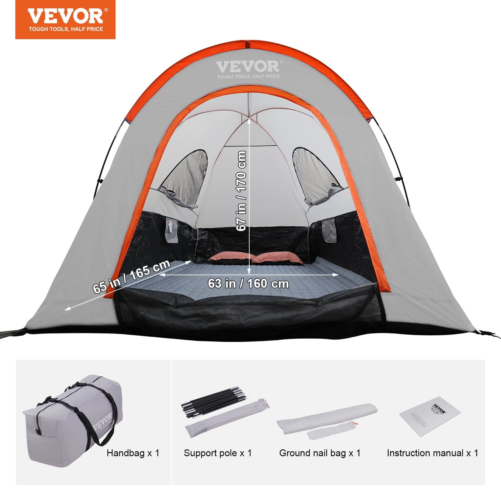 VEVOR Truck Bed Tent, 5.5'-6' Pickup Truck Tent with Rain Layer and Carry Bag, Waterproof PU2000mm Double Layer Truck Tent for Camping,Accommodate 2-3 Person,for Camping Traveling Outdoor Activities
