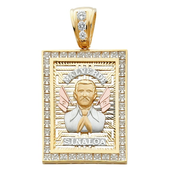 FB Jewels 14K White Yellow And Rose Tri Color Gold White Cubic Zirconia CZ Malverounde Sinaloa Pendant 57mm X 43mm