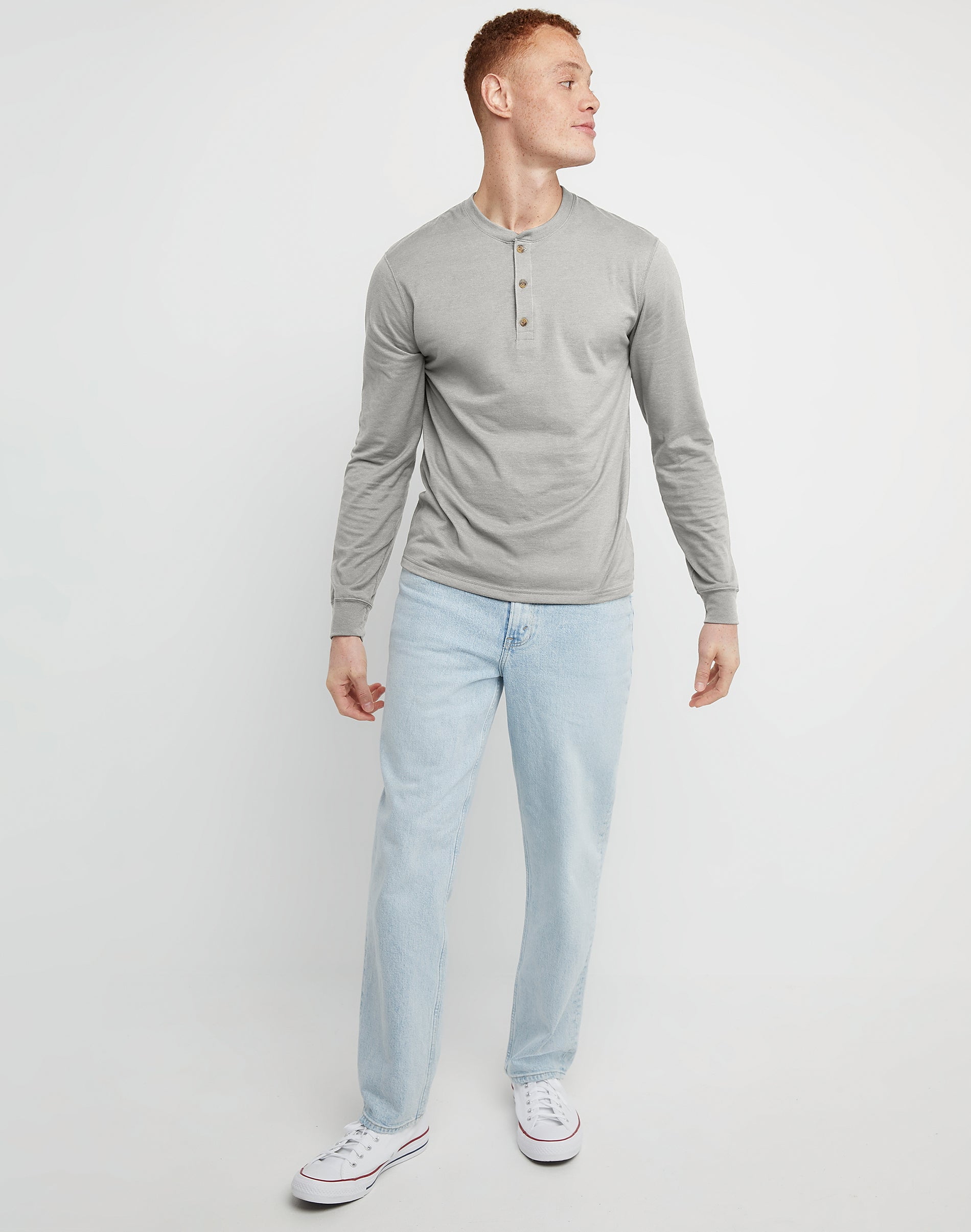 Hanes Originals Mens Ringspun Cotton Three Button Long Sleeve Henley Shirt, Sizes S-3XL