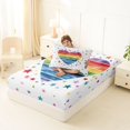 thumbnail image 4 of Manfei Kawaii Rainbow Twin Fitted Sheet, Ink Stars Love Heart Bedding, White Blue Red, 2pcs, 1 Fitted Sheet and 1 Pillowcase, 4 of 6