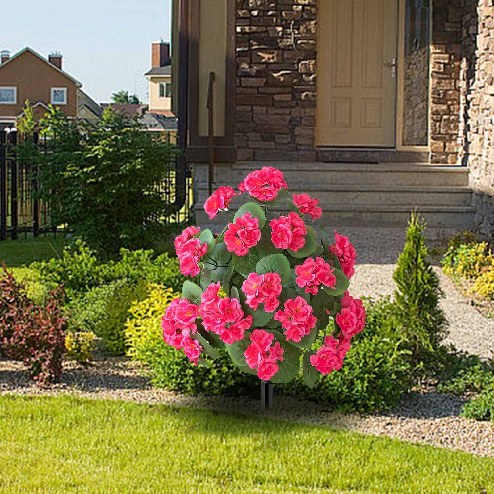 Artificial Flowers for Outside, UV Resistant Faux Outdoor Flowers, Crabapple Boxwood Balls with Morning Glory and Ground Spikes, Artificial Plants Topiary Ball Bush Multicolor 51cm Hot Pink