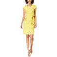 thumbnail image 1 of Kasper Womens Solid Belted Sheath Dress daffodil 18, 1 of 1