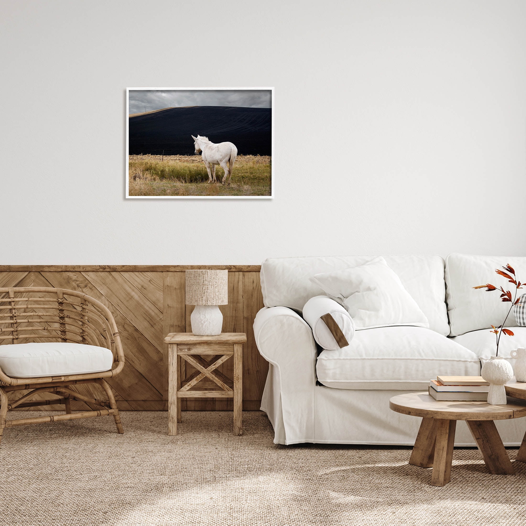 Stupell Industries Lone White Horse Vast Country Pasture Photograph White Framed Art Print Wall Art, Design by David Lorenz