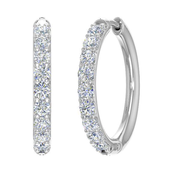 1 Carat Prong Set Round Diamond Hoop Earrings in 14K White Gold (I1-I2 Clarity)
