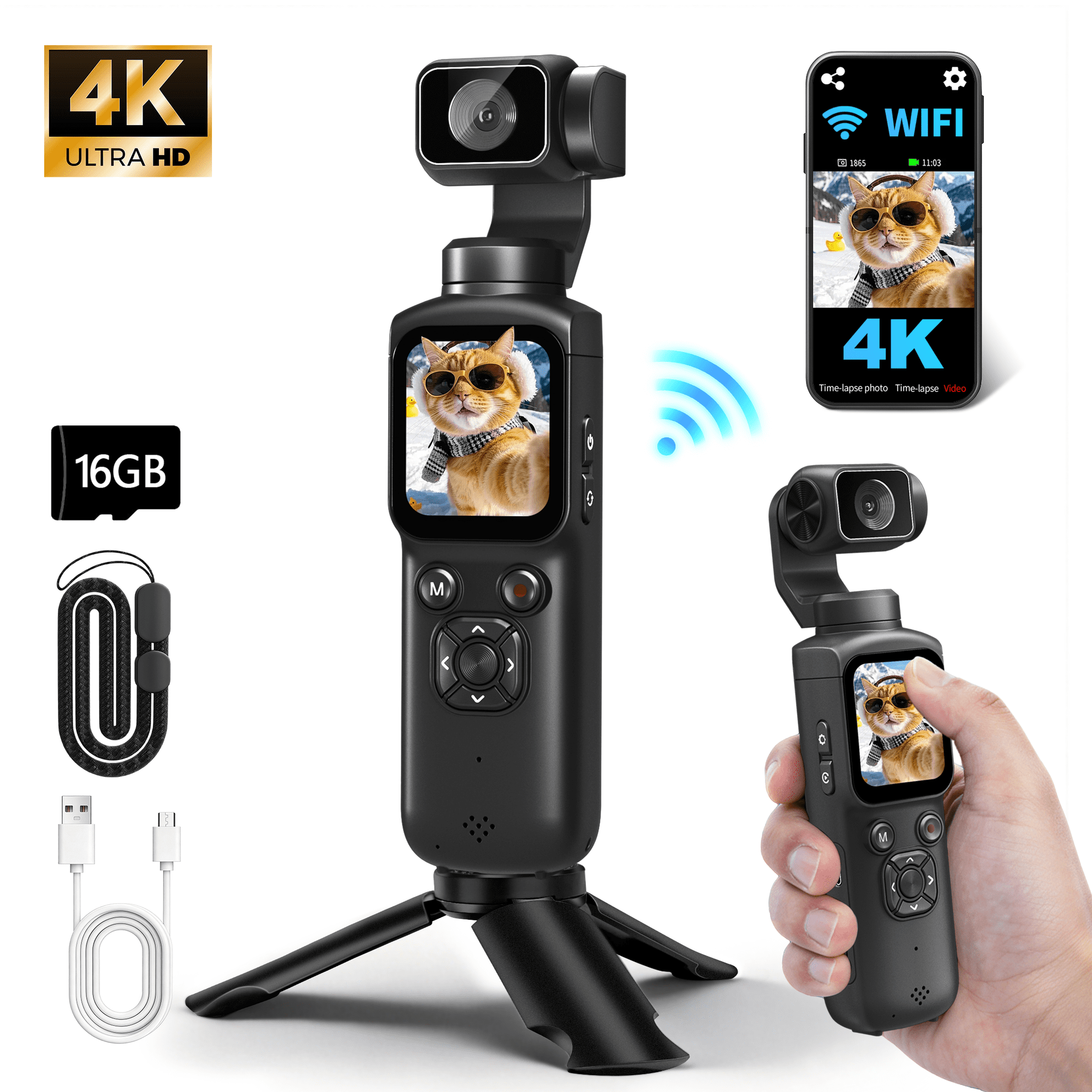 Lmzour 4K Vlogging Camera, 75MP Pocket Digital Camera with 330°AI Face Tracking, Gimbal Stabilization, WiFi App Control & Touchscreen for Youtube, Tiktok and Travel